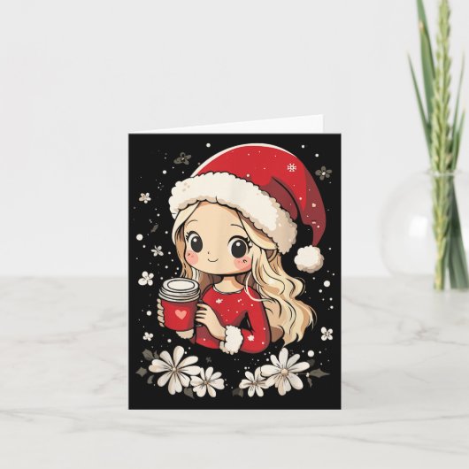 Kerstman Santa Girl Koffiebloem Kinder Santa Wome Kaart (Voorkant)