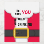 Kerstman Santa Hij Ziet Je Als Je Drinkt Wijn Etiket (Enkel label)
