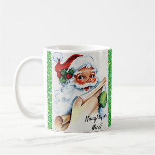 Kerstman Santa Naughty Nice Green Glitter Koffiemok