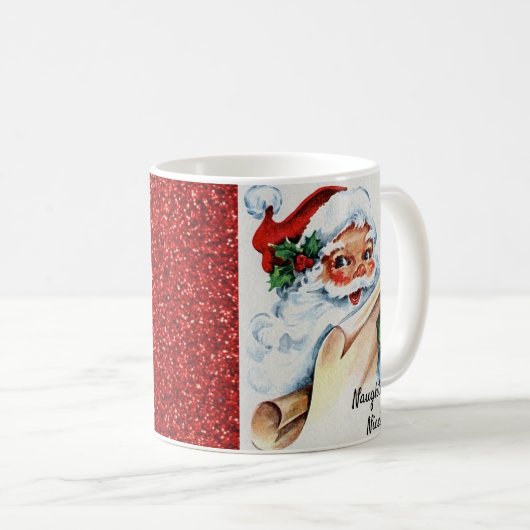 Kerstman  Santa Naughty Nice Red Glitter Koffiemok (Voorkant rechts)