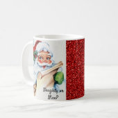 Kerstman Santa Naughty Nice Red Glitter Koffiemok (Voorkant links)