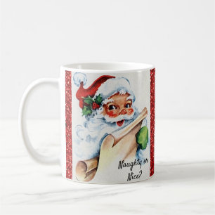 Kerstman Santa Naughty Nice Red Glitter Koffiemok