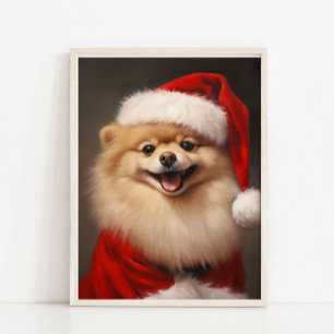 Kerstman Santa Pomeranian Vintage Portret, Jurk Poster