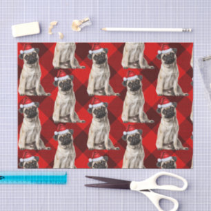 Kerstman Santa Pug Hond Rood Buffalo Plaid Kerstmi Tissuepapier