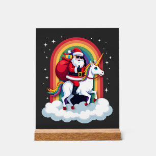 Kerstman Santa Ridder Eenhoorn Xmas Meisjes Vrouwe Acryl Bord