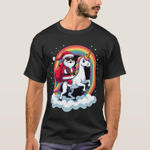 Kerstman Santa Ridder Eenhoorn Xmas Meisjes Vrouwe T-shirt