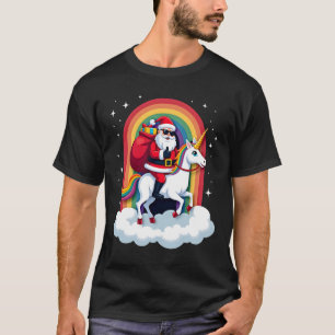 Kerstman Santa Ridding Eenhoorn Kerst Meisjes Vrou T-shirt