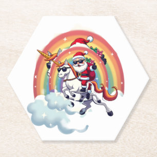Kerstman Santa Ridding Eenhoorn Xmas Meisjes Vrouw Kartonnen Onderzetters