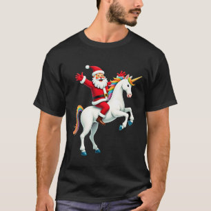 Kerstman Santa Ridding Eenhorn Kerstmeisjes Vrouwe T-shirt