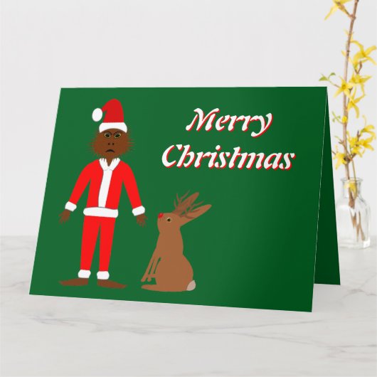 Kerstman Sasquatch en Jackalope Kerst Custom Kaart (Gele Bloem)