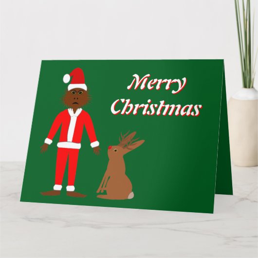 Kerstman Sasquatch en Jackalope Kerst Custom Kaart (Voorkant)