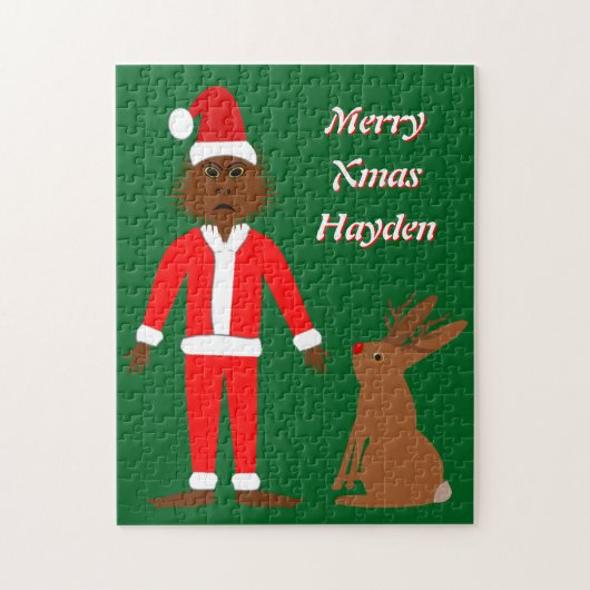 Kerstman Sasquatch en Jackalope Kerst Custom Legpuzzel (Verticaal)