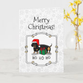 Kerstman Saus hond (S zwart & lichtbruin) Grappig Kaart (Gele Bloem)