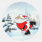 Kerstman schaatsen ronde sticker (Voorkant)