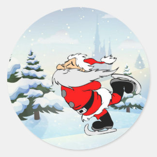 Kerstman schaatsen ronde sticker