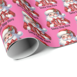 Kerstman Schattig Vrolijk Meisje Roze Rode Cadeaus Cadeaupapier