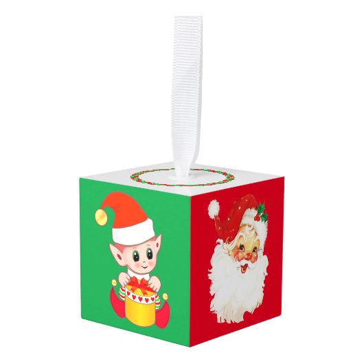 Kerstman & Schattige Kerstelfjes Decoratie (Voorkant hoekig)