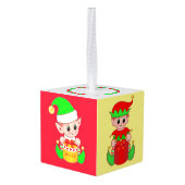 Kerstman & Schattige Kerstelfjes Decoratie (Achter hoekig)