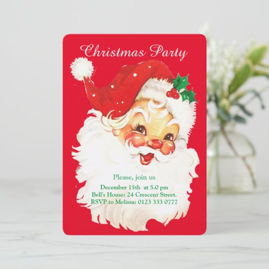 Kerstman & Schattigee Elf Party Uitnodiging (Staand voorkant)