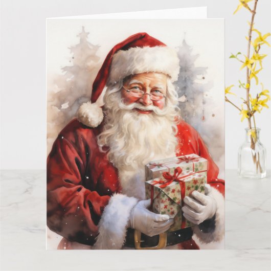 Kerstman schilderen met cadeaus kaart (Gele Bloem)