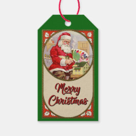 Kerstman Schildert Een Poppenhuis Cadeaubijslagen Cadeaulabel