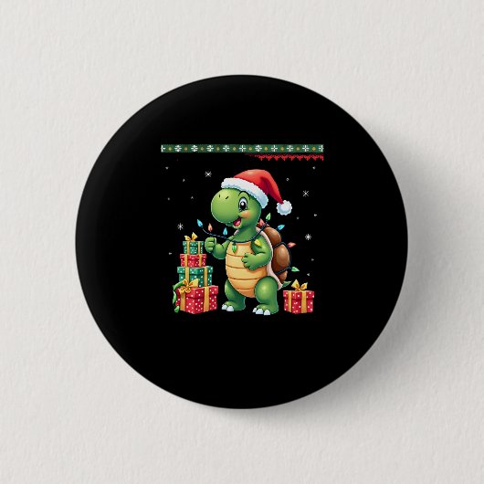 Kerstman Schildpad Kerstmis Horrorsweater Grappig Ronde Button 5,7 Cm (Voorkant)