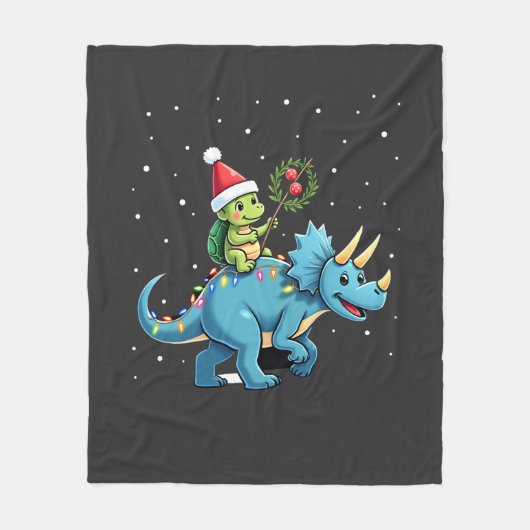 Kerstman Schildpad Ridder T-Rex Rendier Kerst Lich Fleece Deken (Voorkant)