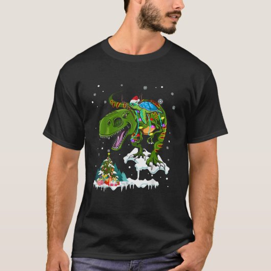 Kerstman Schildpad Ridder T Rex Rendier Kerst Lich T-shirt (Voorkant)