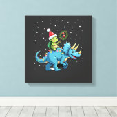 Kerstman Schildpad rijdt op T-Rex rendier kerstlic Canvas Afdruk (Insitu (Houten vloer))