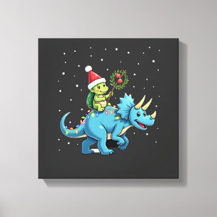 Kerstman Schildpad rijdt op T-Rex rendier kerstlic Canvas Afdruk