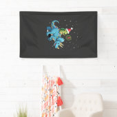 Kerstman Schildpad rijdt op T-Rex rendier kerstlic Spandoek (Insitu)
