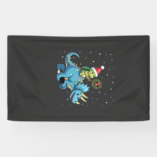 Kerstman Schildpad rijdt op T-Rex rendier kerstlic Spandoek (Horizontaal)