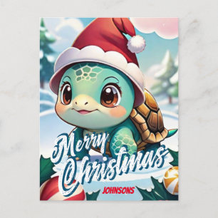 Kerstman Schildpad Vrolijke Kerstnaam Groet Briefkaart