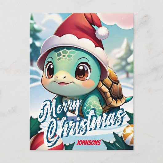 Kerstman Schildpad Vrolijke Kerstnaam Groet Briefkaart (Voorkant)