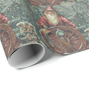 Kerstman Schip Boot Sneeuw Storm Hulst Nautilus Cadeaupapier