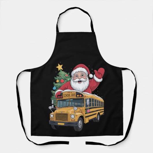 Kerstman Schoolbus Kerstboom Chauffeur Xmas Schort (Voorkant)