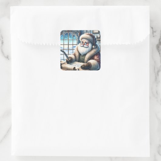  kerstman schrijft kerstbrieven vierkante sticker (Tas)