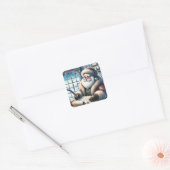  kerstman schrijft kerstbrieven vierkante sticker (Envelop)