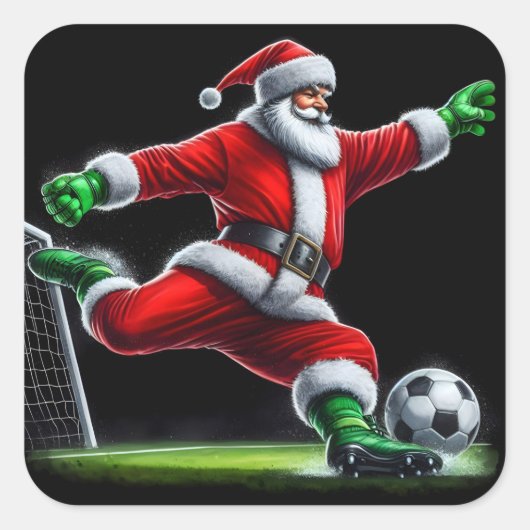 Kerstman scoort op kerstavond Voetbal! Vierkante Sticker (Voorkant)