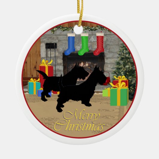 Kerstman Scottie Hond Ornament (Voorkant)