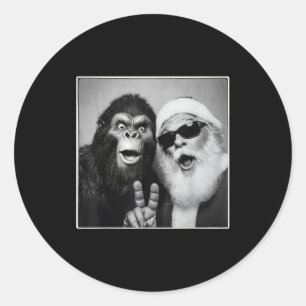 Kerstman Selfie Bigfoot Kerst Grappig Sasquat Ronde Sticker
