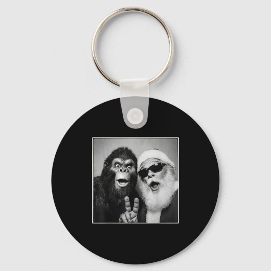 Kerstman Selfie Bigfoot Kerst Grappig Sasquat Sleutelhanger (Voorkant)