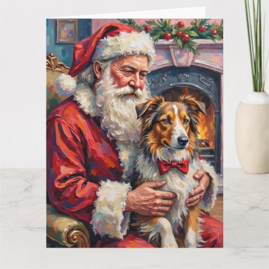 Kerstman Shetland Sheepdog Kerst Kunst Kaart (Voorkant)