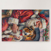 Kerstman Shetland Sheepdog Kerst Kunst Legpuzzel (Horizontaal)