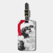 Kerstman Shih Tzu Bagagelabel (Voorkant verticaal)
