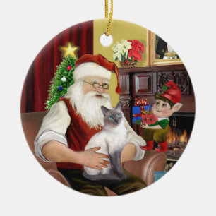 Kerstman - Siamese kat met blauwe punten Keramisch Ornament