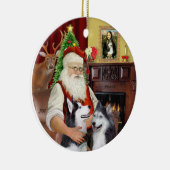 Kerstman - Siberische Huskies (TWEE) Keramisch Ornament (Rechts)