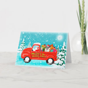 Kerstman Sint Bernardushond cadeaus bezorgwagen Kaart