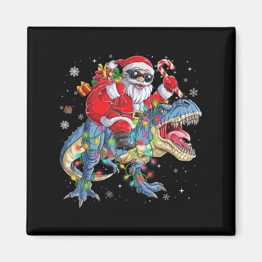 Kerstman Sint op dinosaurus grappige kerstverlicht Magneet (Voorkant)