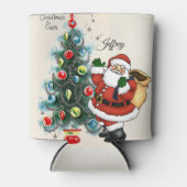 Kerstman Sinterklaas Aangepaste Naam Retro Vibe Blikjeskoeler (Voorkant)